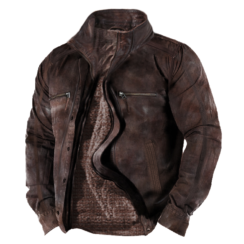 Men's Vintage Thick Stand Collar Pocket Tactical Jacket
